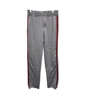 Baseball Pants Gray Red Piping Zip Snap Youth L Stretch Pockets 31X33